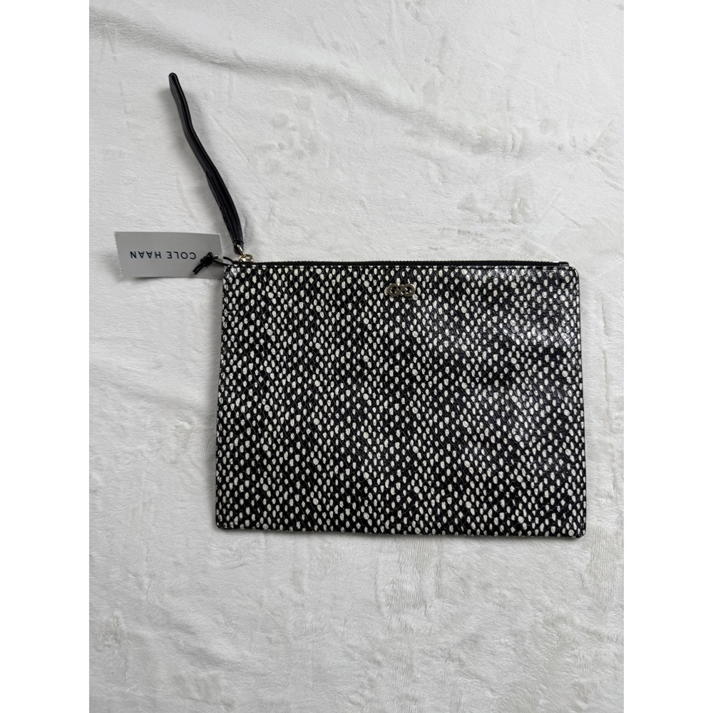 Cole Haan Medium Pouch Black Snake Leather Wristlet Clutch CHR21074